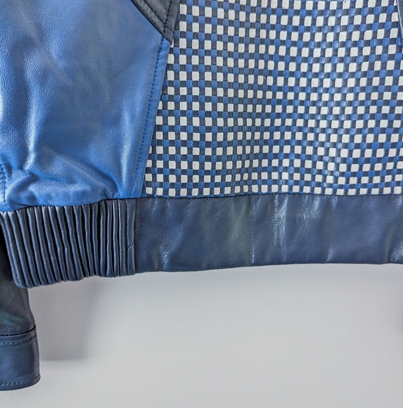 Barnabe Hardy Blue Patchwork Origami CrossWeave Biker Leather Jacket France 48 M - Picture 11 of 14